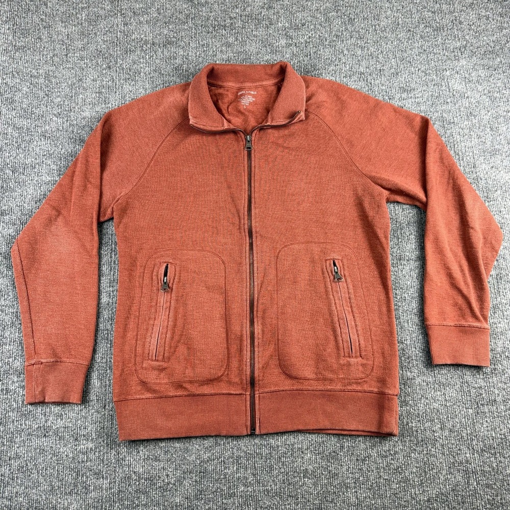 Banana Republic Sweater Mens Large Orange Full Zip Collared Knit Pockets